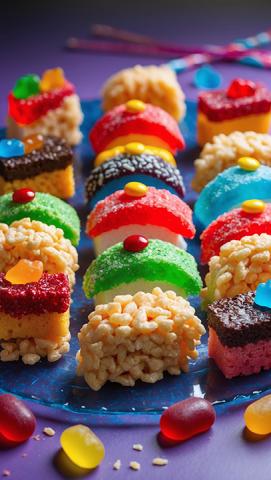sushi made with candy and rice krispies