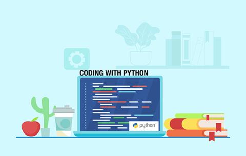code on laptop with python logo illustration