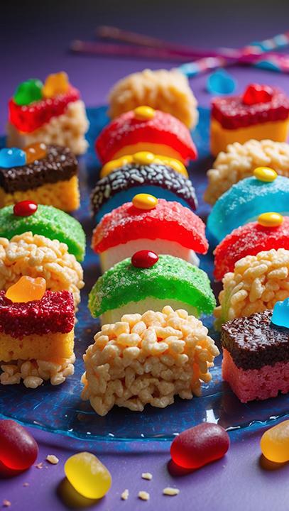 sushi made with candy and rice krispies